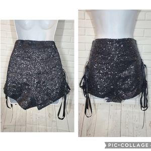 Love-Rose Black Sequin Lace Up Sexy Shorts